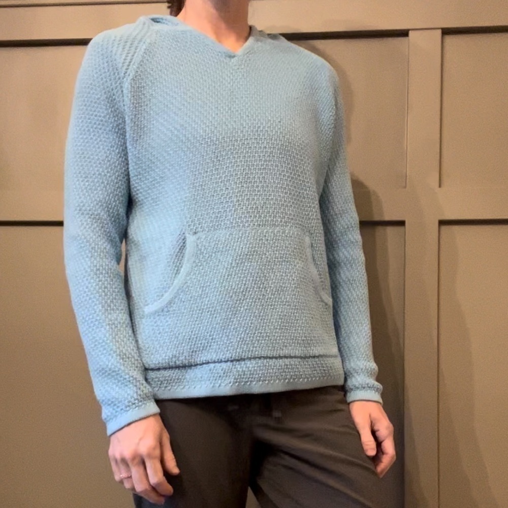 Hanna Andersson Knit Hoodie Sweater Kangaroo Pocket Light Blue Size XS
